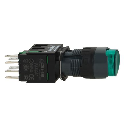 Schneider Electric Harmony Series Illuminated Push Button Switch, Spring Return, Panel, 16 mm Cutout, SPDT, Green LED,
