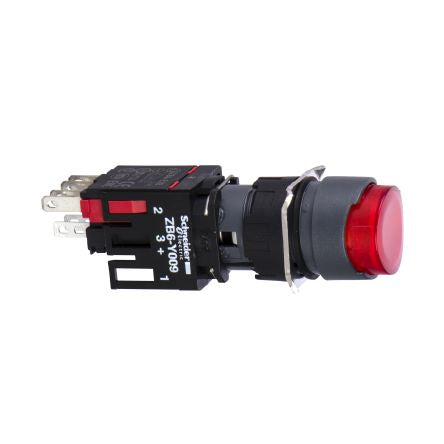 Schneider Electric Harmony Series Illuminated Push Button Switch, Spring Return, Panel, 16 mm Cutout, SPST, Red LED,