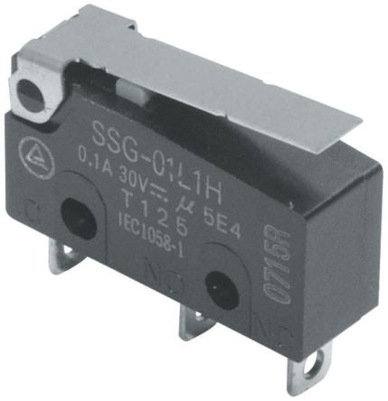 Omron Hinge Lever Subminiature Micro Switch, Solder Terminal, 100mA, 250 V ac, 30 V dc, SPDT, IP40