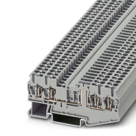 Phoenix Contact 3038451 ST 2.5-QUATTRO-TG Series DIN Rail Terminal Block Grey, 0.08mm², 4 mm², 1-Level, Spring Cage,