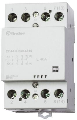 Finder 22 Contactor, 120V ac Coil, 4-Pole, 40 A