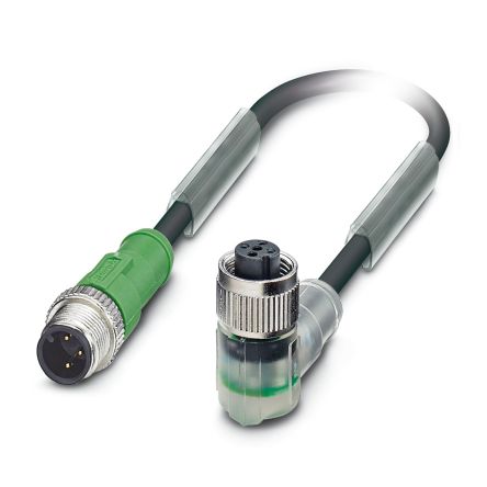 Phoenix Contact Female 3 way M12, Right Angle to Male 3 way M12, Straight Sensor Actuator Cable, 600 mm
