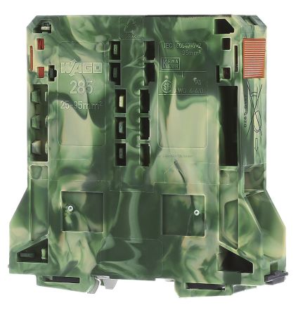 WAGO 285-197 285 Series Earth Terminal Block Green, Yellow, 95mm², 1-Level, Cage Clamp