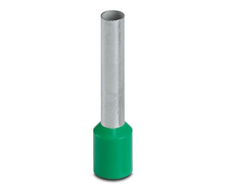 Phoenix Contact, AI6 -18 GN Insulated Crimp Bootlace Ferrule, 18 mm Pin Length, 3.6 mm Pin Diameter, Green to 10 AWG