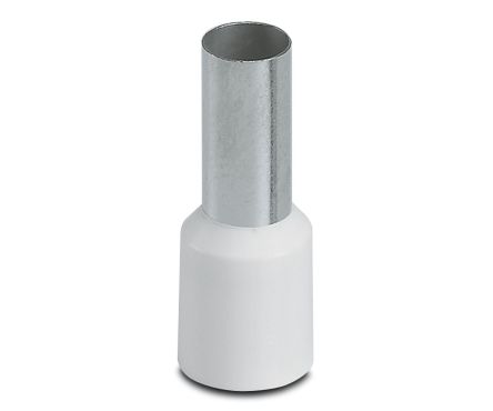 Phoenix Contact, AI Insulated Crimp Bootlace Ferrule, 12 mm Pin Length, 6 mm Pin Diameter, White to 6 AWG Wire Size