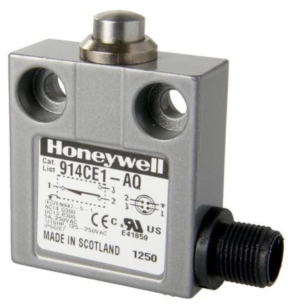 Honeywell 914CE Series Plunger Limit Switch, SPDT, IP68, IP67, IP66, Die Cast Zinc Housing, 250V ac, 5A