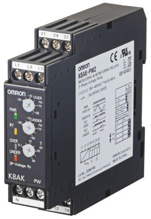 Omron Monitoring Relay, 3 Phase, 380/480 V ac Monitor Range, SPDT, DIN Rail, 250V ac 30 V ac