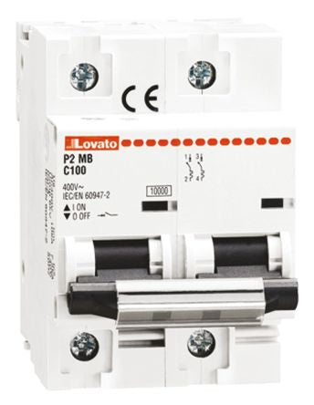Lovato Modulo P2MB Miniature Circuit Breaker, 2-Pole, 100A, Type C, 400V ac AC, 60 V dc DC, 10 kA Breaking Capacity