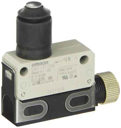 Omron D4E-N Series Plunger Limit Switch, SPDT, IP67, Die Cast Zinc Housing, 250V ac, 5A