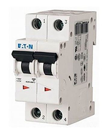 Eaton xEffect FAZ Miniature Circuit Breaker, 2-Pole, 20A, Type C, 415V ac AC, 60 V dc DC, 10 kA Breaking Capacity