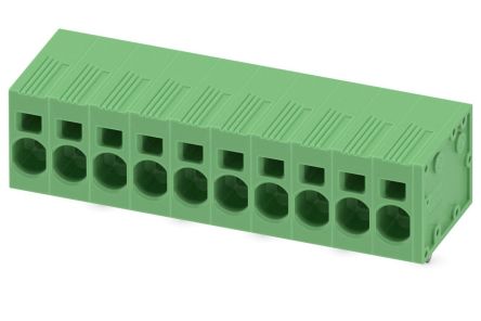 Phoenix Contact SPT 5/10-H-7.5-ZB Series Straight PCB Terminal Block, 10 Contact(s), 7.5 mm Pitch, 1 Row