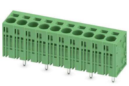 Phoenix Contact SPT 5/10-V-7.5-ZB Series Right Angle PCB Terminal Block, 10 Contact(s), 7.5 mm Pitch, 1 Row