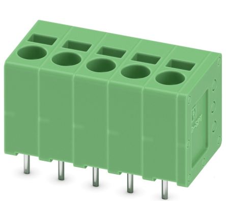 Phoenix Contact SPT 2.5/5-V-5.0-EX Series Right Angle PCB Terminal Block, 5 Contact(s), 5 mm Pitch, 1 Row