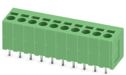 Phoenix Contact SPT 2.5/10-V-5.0-EX Series Right Angle PCB Terminal Block, 10 Contact(s), 5 mm Pitch, 1 Row