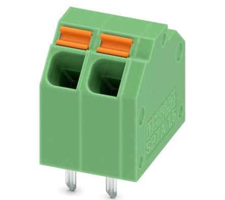 Phoenix Contact SPTA 1.5/2-3.81 Series 45° PCB Terminal Block, 2 Contact(s), 3.81 mm Pitch, 1 Row