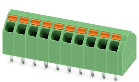 Phoenix Contact SPTA 1.5/10-3.81 Series 45° PCB Terminal Block, 10 Contact(s), 3.81 mm Pitch, 1 Row