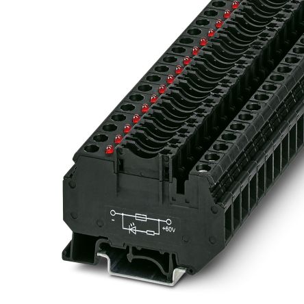 Phoenix Contact 3001939 UK6-FSI/C-LED60 Series Fuse Modular Terminal Block Black, 0.2mm², 10 mm², 1-Level Fused, Screw