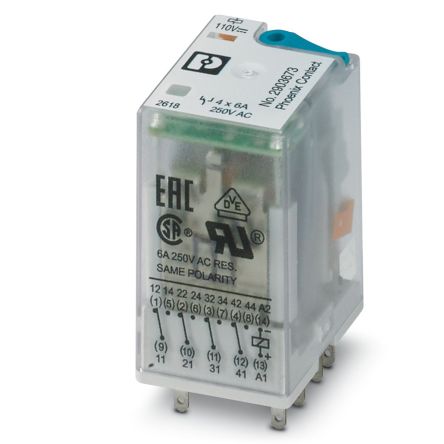 Phoenix Contact Power Relay, 110V dc Coil, 50mA Switching Current, 4PDT