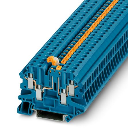 Phoenix Contact 3073050 UT 4-QUATTRO-MT BU Series Knife Disconnect Terminal Block Blue, 0.14mm², 6 mm², 1-Level, Screw