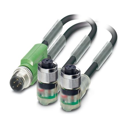 Phoenix Contact Male 3 way M12 to Female 3 way M12 x 2 Sensor Actuator Cable, 300 mm