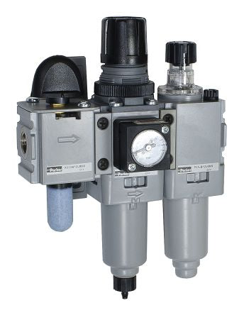 Parker 1/4 in FRL, Pulse Drain, 5 μm Filtration Size Integrated Pressure Gauge