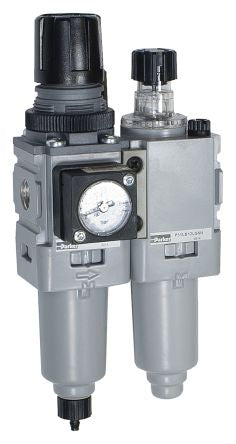 Parker G 1/4 FRL, Manual Drain, 5 μm Filtration Size Integrated Pressure Gauge