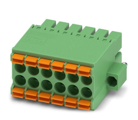 Phoenix Contact DFMC 1.5/6-STF-3.5 Series Pluggable Terminal Block, 12-Contact, 3.5 mm Pitch, 2 Row, 1790331