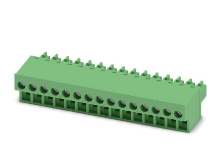 Phoenix Contact FRONT-MC 1.5/15-ST-3.81 Series Pluggable Terminal Block, 15-Contact, 3.81 mm Pitch, 1 Row, 1850796