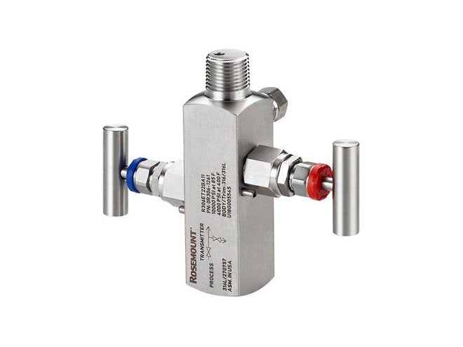 Manifold with two-piece stem design for use with 3051S In-Line Pressure Transmitter.