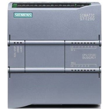 SIMATIC S7-1200, CPU 1212C, compact CPU, DC/DC/relay, onboard I/O: 8 DI 24 V DC; 6 DO relay 2 A; 2 AI 0-10 V DC, Power supply: DC 20.4-28.8V DC, Program/data memory 50 KB