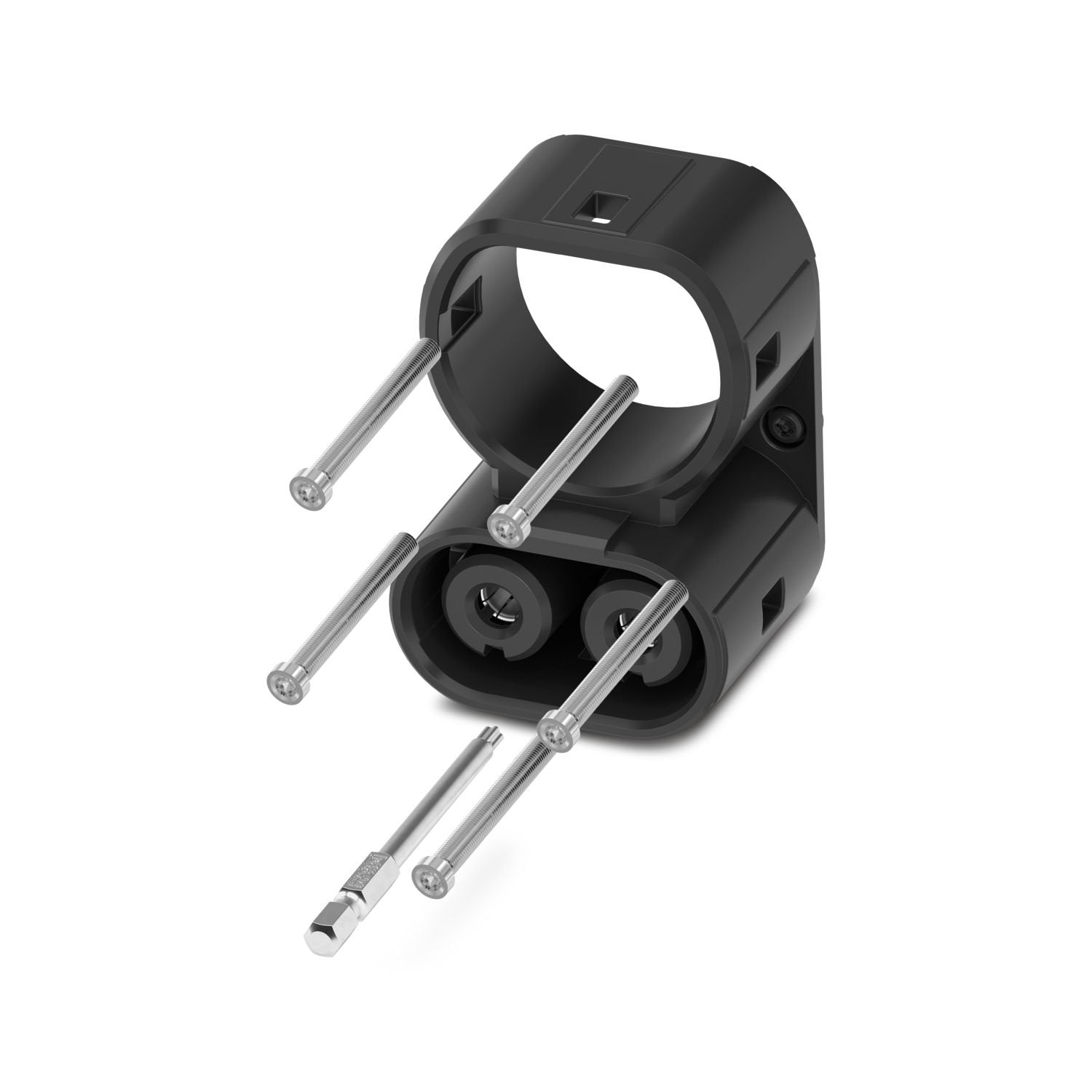 CHARX connect standard, CCS type 2, Repair kit, Accessories, housing: black, with replaceable mating face frame, with 5x M4X10 flat-head screws with Torx safety drive (IPR TORX PLUS®), with special bit (867/4 IPR TORX PLUS® bit, 20 IPR x 89 mm) for insulated screwdriver, With integrated front part of the DC contacts, for replacement of the mating face frame of vehicle charging connectors, IEC 62196-3
