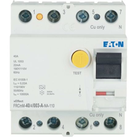 Eaton xEffect - FRCmM-NA Series Residual Current Circuit Breaker, 40A, 4-Pole, 30 mA, Type A 132V ac