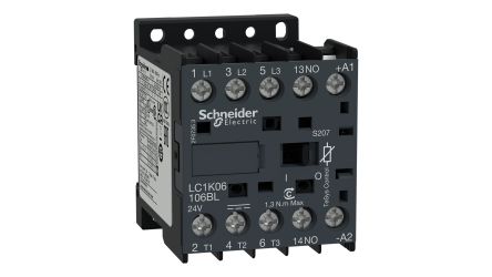 Schneider Electric TeSys K Contactor, 24V dc Coil, 3-Pole, 6 A, 3 kW 24V dc, 3 NO, 690V ac