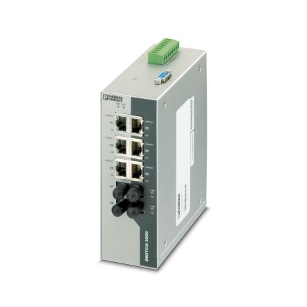 Phoenix Contact FL SWITCH 3006T-2FX ST Series DIN Rail Industrial Ethernet Switch, 6, 10Mbps, 100 Mbps Transmission, 24