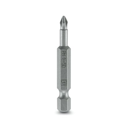 Phoenix Contact Driver Bit, 1/4 in Tip, Ph 1 x 50 mm Tip, Phillips Drive, 50 mm Overall 5-Piece