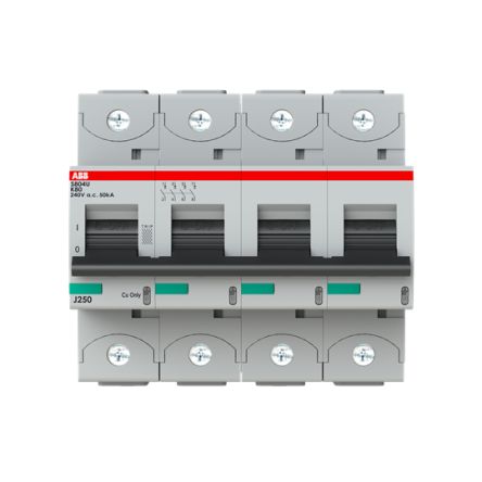 ABB S800 S800U Miniature Circuit Breaker, 4-Pole, 80A, Type K, 240V ac AC, 50 kA Breaking Capacity