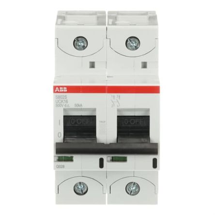 ABB S802S Miniature Circuit Breaker, 2-Pole, 16A, UC-K, 500 V dc DC, 50 kA Breaking Capacity