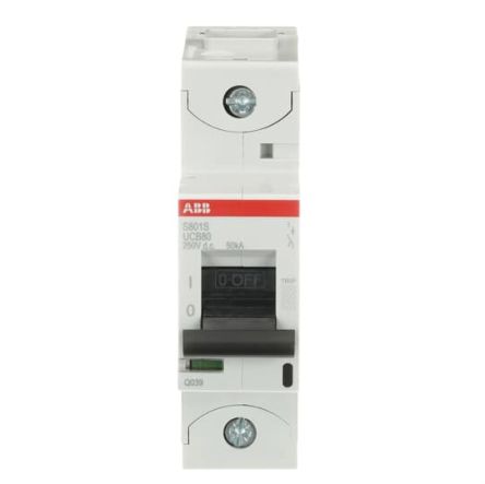 ABB S801S Miniature Circuit Breaker, 1-Pole, 80A, UC-B, 250 V dc DC, 50 kA Breaking Capacity