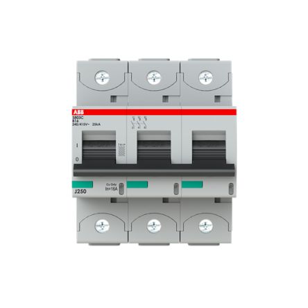 ABB S803C Miniature Circuit Breaker, 3-Pole, 16A, Type B, 415V ac AC, 25 kA Breaking Capacity