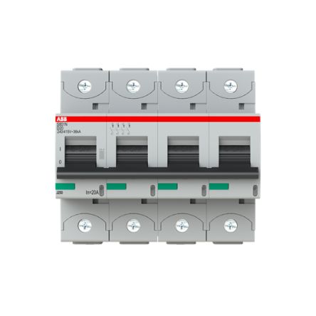 ABB S804N Miniature Circuit Breaker, 4-Pole, 20A, Type D, 690V ac AC, 36 kA Breaking Capacity