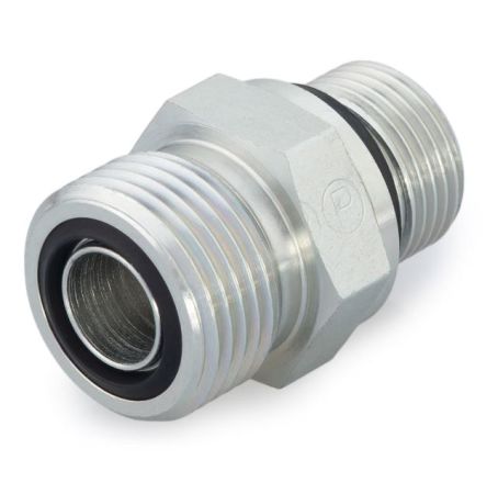 Parker 20F42EDMLOS Hydraulic Straight Threaded Adapter Male 1.25 in to Male 1/4-19 in BSPP Nickel Plated Zinc Steel