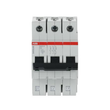 ABB S400, SmiSSline S400M Miniature Circuit Breaker, 3-Pole, 6A, Type D, Type B, Type C, Type K, 400V ac AC, 250 V dc