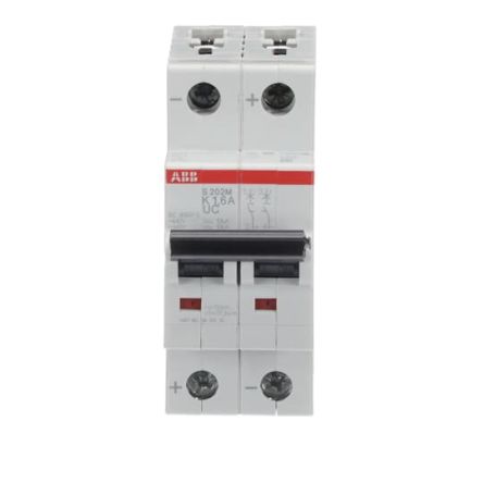 ABB System Pro M Compact S200 M UC Miniature Circuit Breaker, 2-Pole, 1.6A, Type K, 400V ac AC, 440 V dc DC, 10 kA
