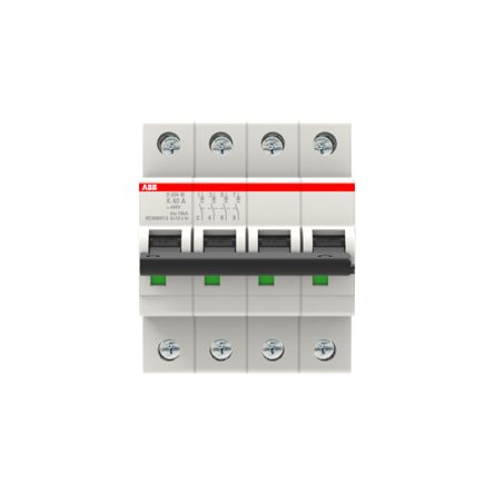ABB System Pro M Compact S200M Miniature Circuit Breaker, 4-Pole, 40A, Type K, 400V ac AC, 125 V dc DC, 15 kA Breaking