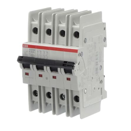 ABB SU200 M Miniature Circuit Breaker, 4-Pole, 60A, Type K, 240V ac AC, 15 kA Breaking Capacity