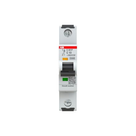 ABB System Pro M Compact S301 Miniature Circuit Breaker, 1-Pole, 10A, Type C, 415V ac AC, 125 V dc DC, 25 kA Breaking