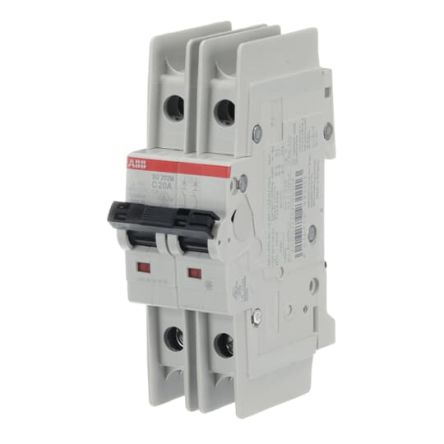 ABB SU200 M Miniature Circuit Breaker, 2-Pole, 20A, Type C, 440V ac AC, 96 V dc DC, 15 kA Breaking Capacity