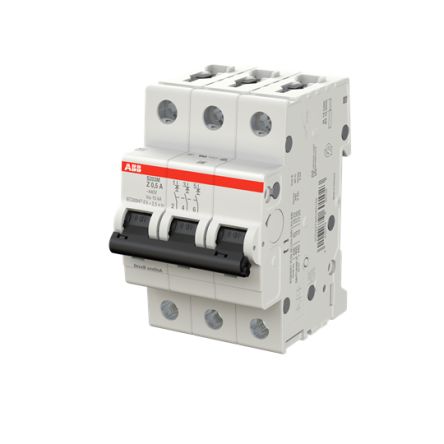 ABB System Pro M Compact S200M Miniature Circuit Breaker, 3-Pole, 0.5A, Type Z, 400V ac AC, 125 V dc DC, 15 kA Breaking