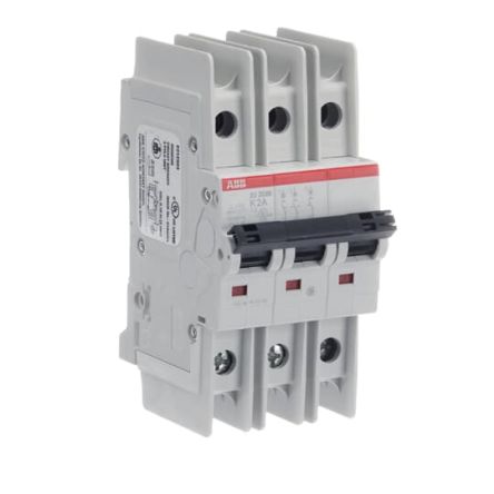ABB SU200 M Miniature Circuit Breaker, 3-Pole, 2A, Type K, 400V ac AC, 96 V dc DC, 15 kA Breaking Capacity