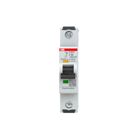 ABB System Pro M Compact S300P Miniature Circuit Breaker, 1-Pole, 4A, Type Z, 240V ac AC, 72 V dc DC, 100 kA Breaking